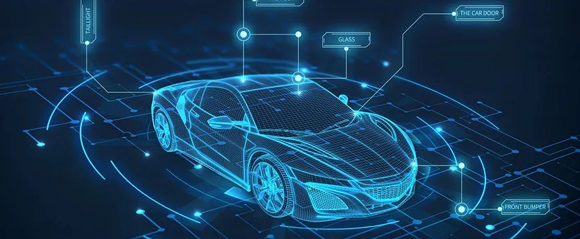 人工智能助力汽车行业打造智慧汽车。效果图